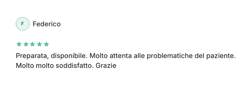 Recensione di Federico: preparata, disponibile, molto attenta al paziente